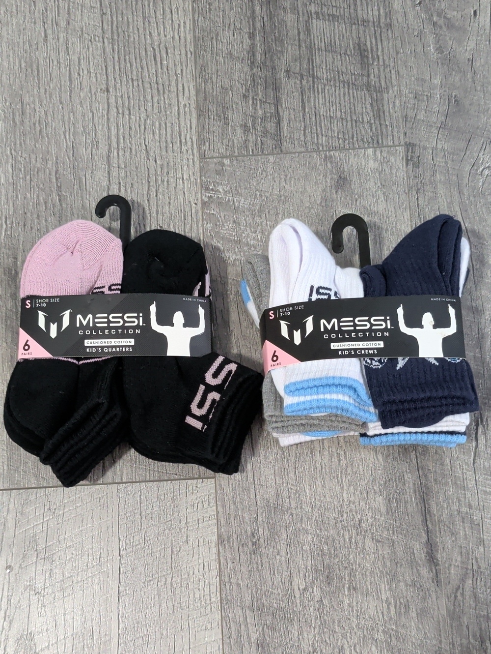 MESSI Collection Kids Socks - Set Of Crew And Ankle 6packs. Kids Shoe Size 7-10.